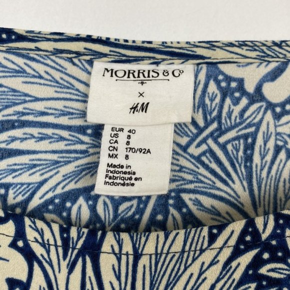 H&M x William Morris & Co 8 Floral Print Tunic Shift Dress Blue Tie Sleeves - Picture 3 of 12